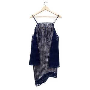 Keepsake The Label Navy Blue Eyelet Lace Cold Shoulder Asymmetrical Mini Dress